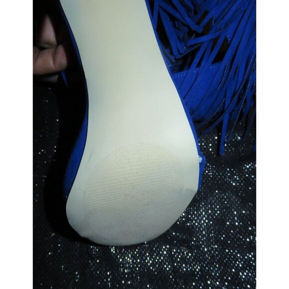 Stylewatch for Justfab Sosha Cobalt Blue Suede Leather Fringed caged heels sz 8 - Picture 10 of 15